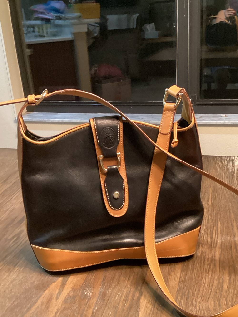 Two-Tone Dark Brown and Tan Leather Messenger Bag
